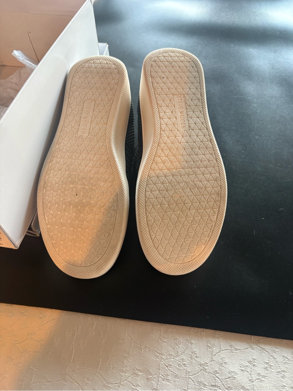 Steve Madden women’s Slip-On Sneakers in Black with Cream Soles